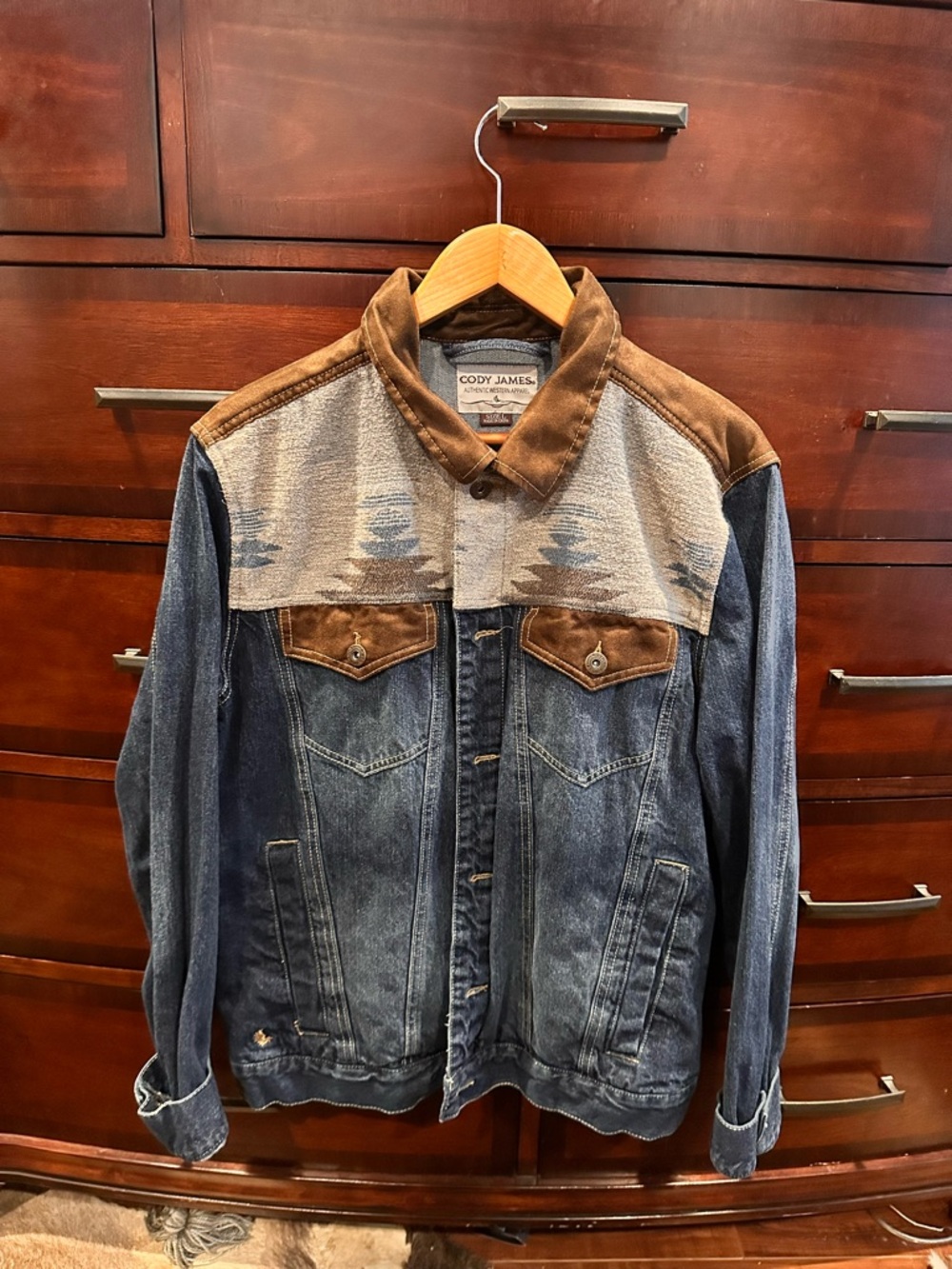 Cody James Men’s Denim Jacket with Brown Suede Accents